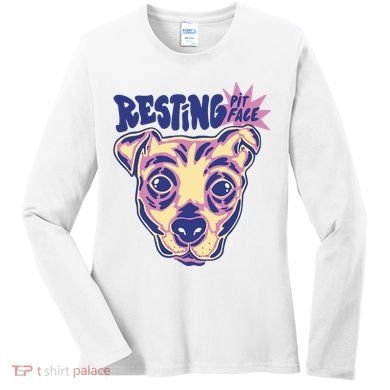 Resting Pit Face Funny Pit Bull Dog Women's Long Sleeve Shirt