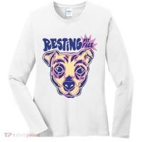 Resting Pit Face Funny Pit Bull Dog Women's Long Sleeve Shirt thumb 0