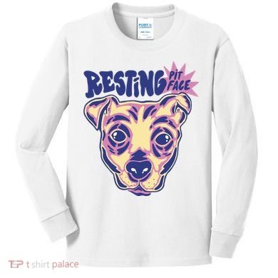 Resting Pit Face Funny Pit Bull Dog Kids Long Sleeve Shirt