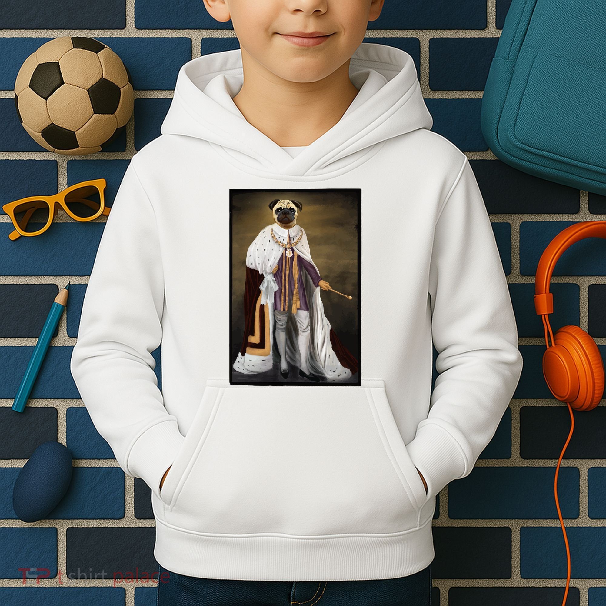 Royalty Pug Funny Kids Hoodie