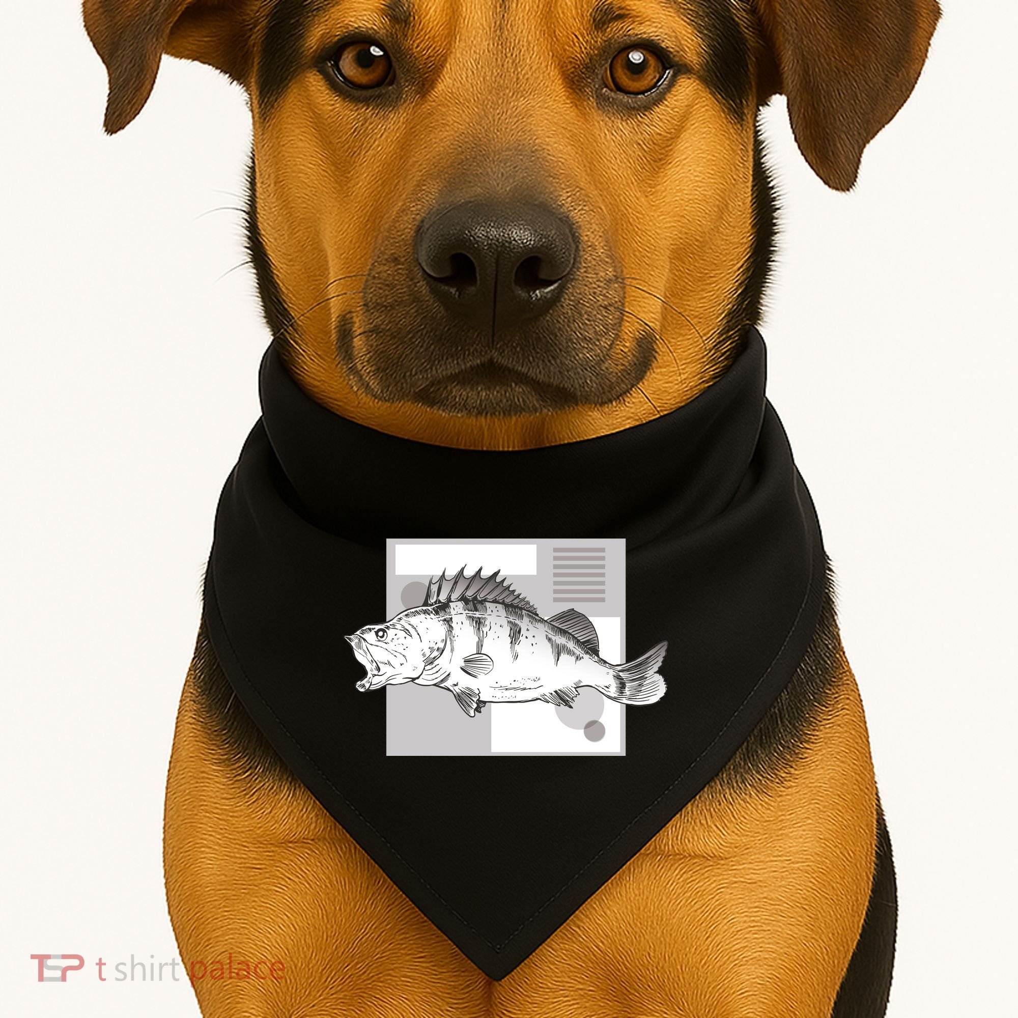 River Perch Fish Sketch USA-Made Doggie Bandana
