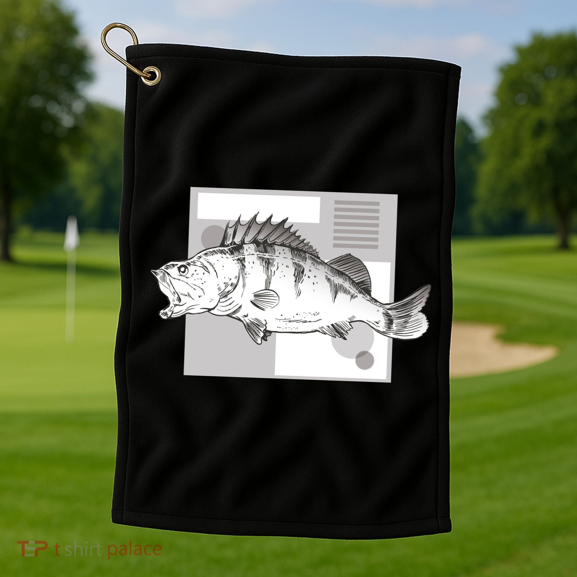 River Perch Fish Sketch Golf Towel