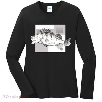 River Perch Fish Sketch Women's Long Sleeve Shirt
