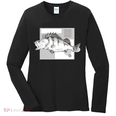 River Perch Fish Sketch Women's Long Sleeve Shirt
