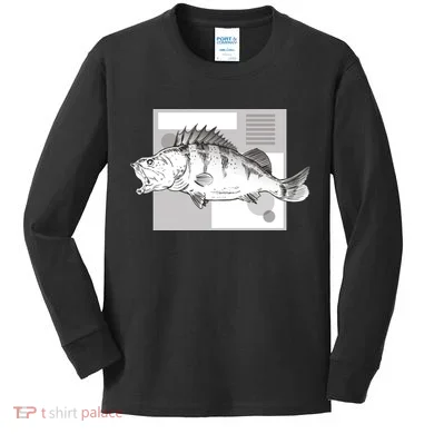 River Perch Fish Sketch Kids Long Sleeve Shirt