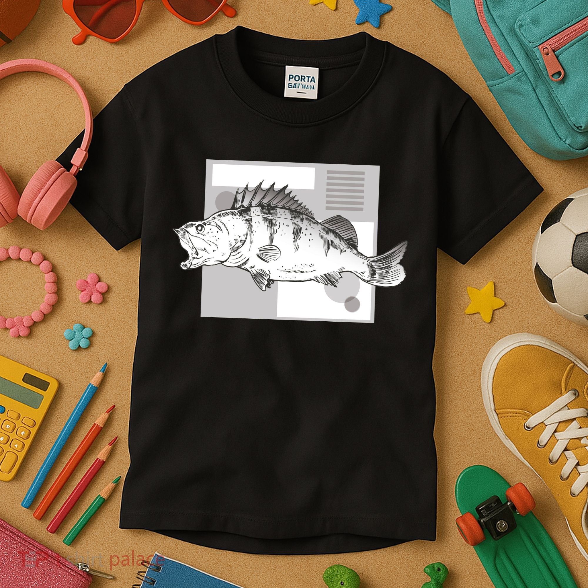 River Perch Fish Sketch Kids T-Shirt