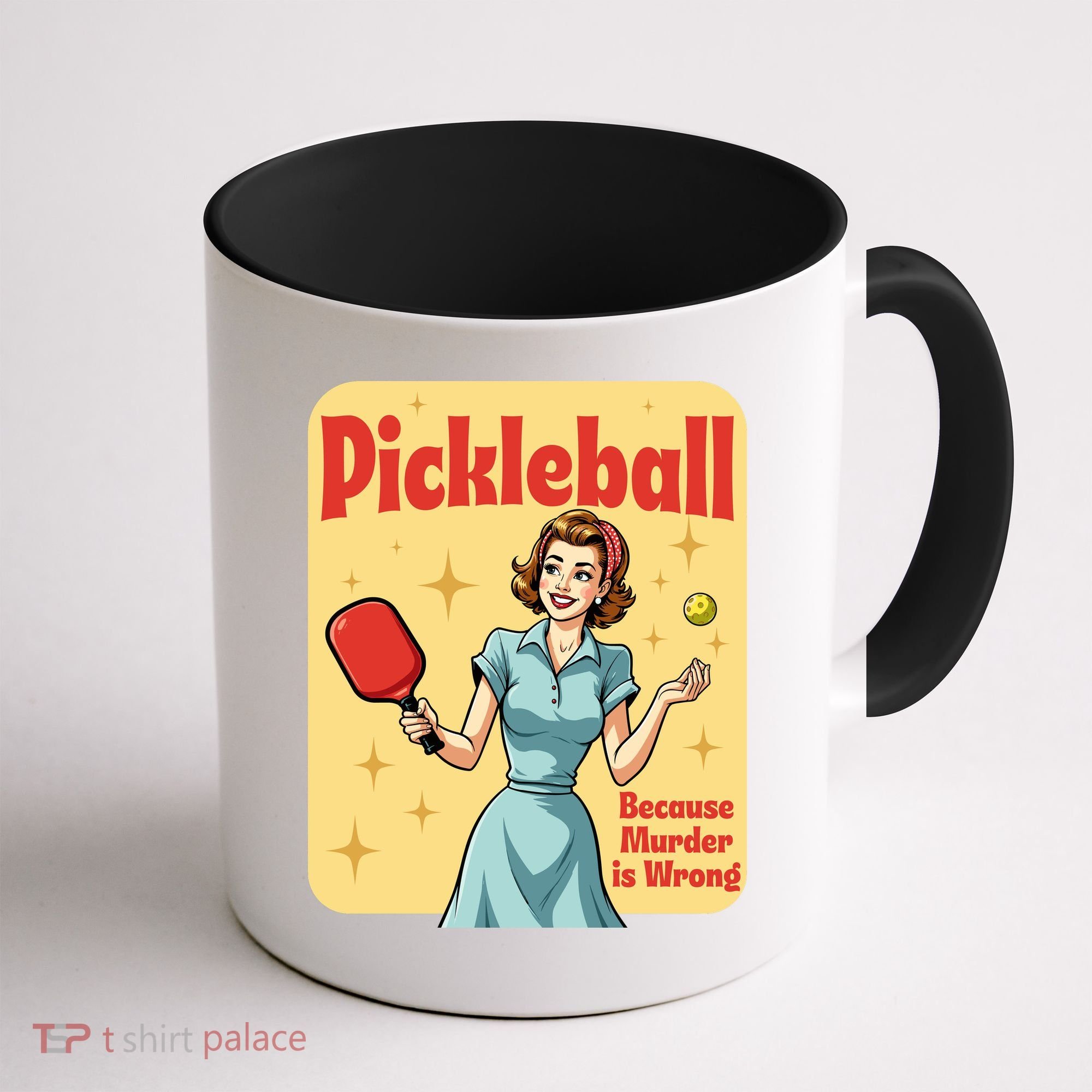 Retro Pickleball Funny Because Murder Is Wrong Coffee Mug