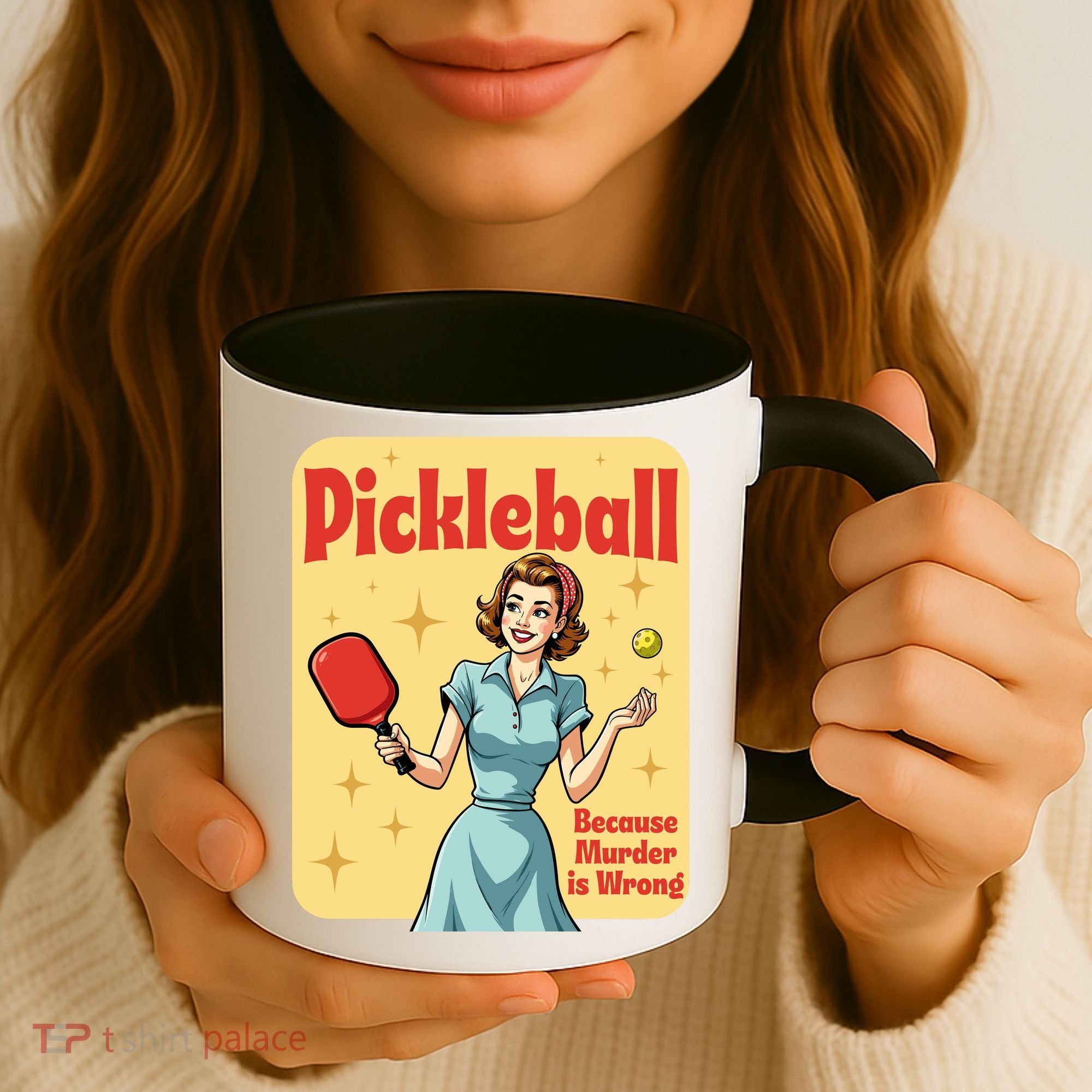 Retro Pickleball Funny Because Murder Is Wrong Coffee Mug