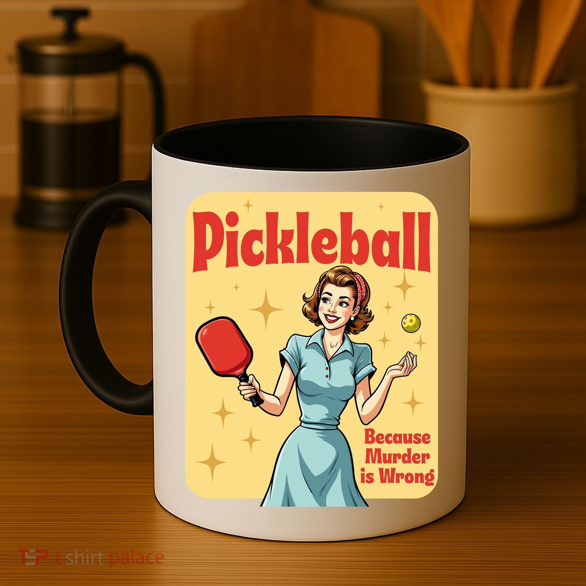 Retro Pickleball Funny Because Murder Is Wrong Coffee Mug