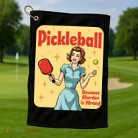 Retro Pickleball Funny Because Murder Is Wrong Golf Towel thumb 1