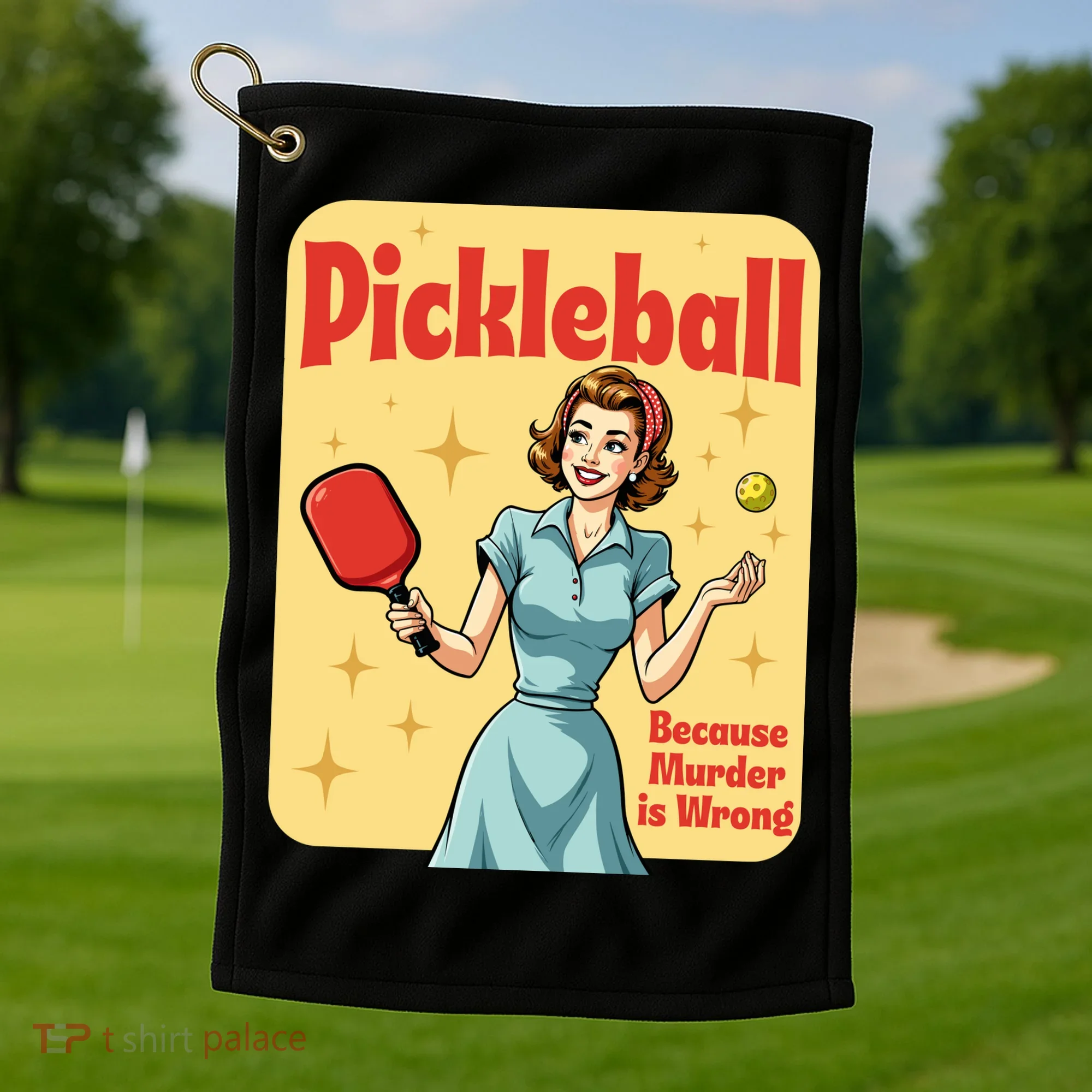 Retro Pickleball Funny Because Murder Is Wrong Golf Towel