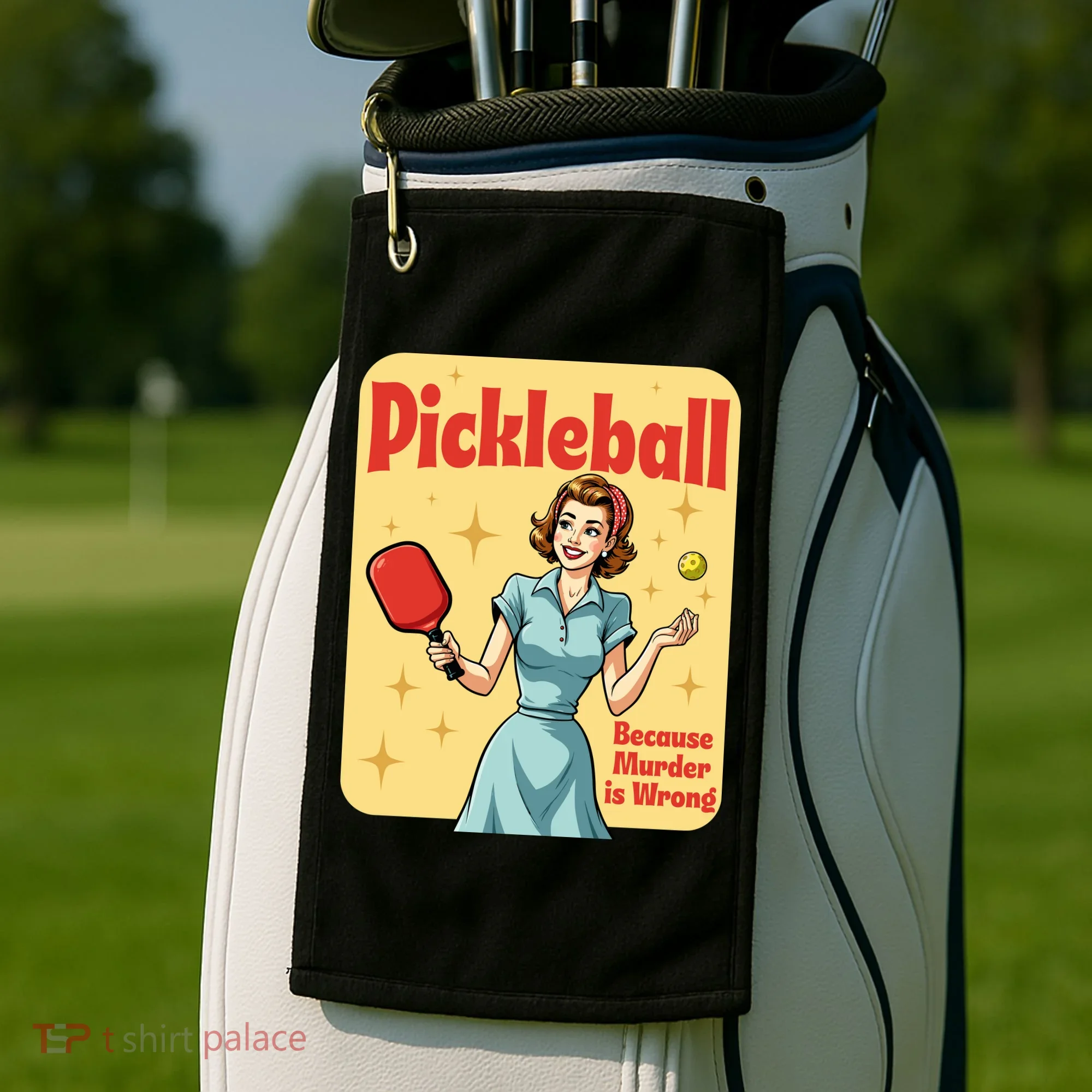 Retro Pickleball Funny Because Murder Is Wrong Golf Towel