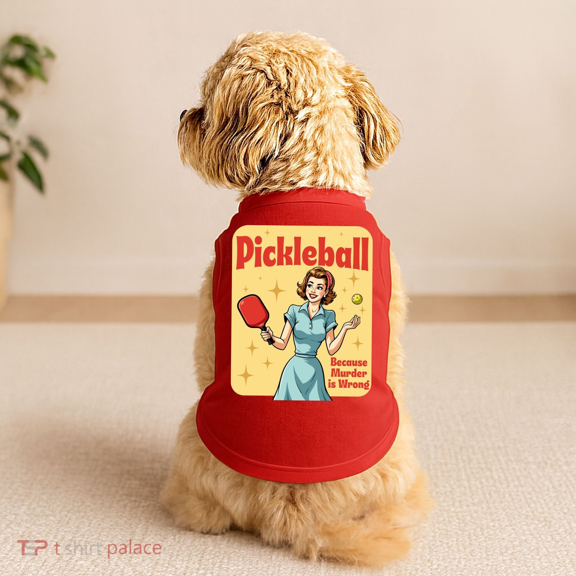 Retro Pickleball Funny Because Murder Is Wrong Doggie Tank