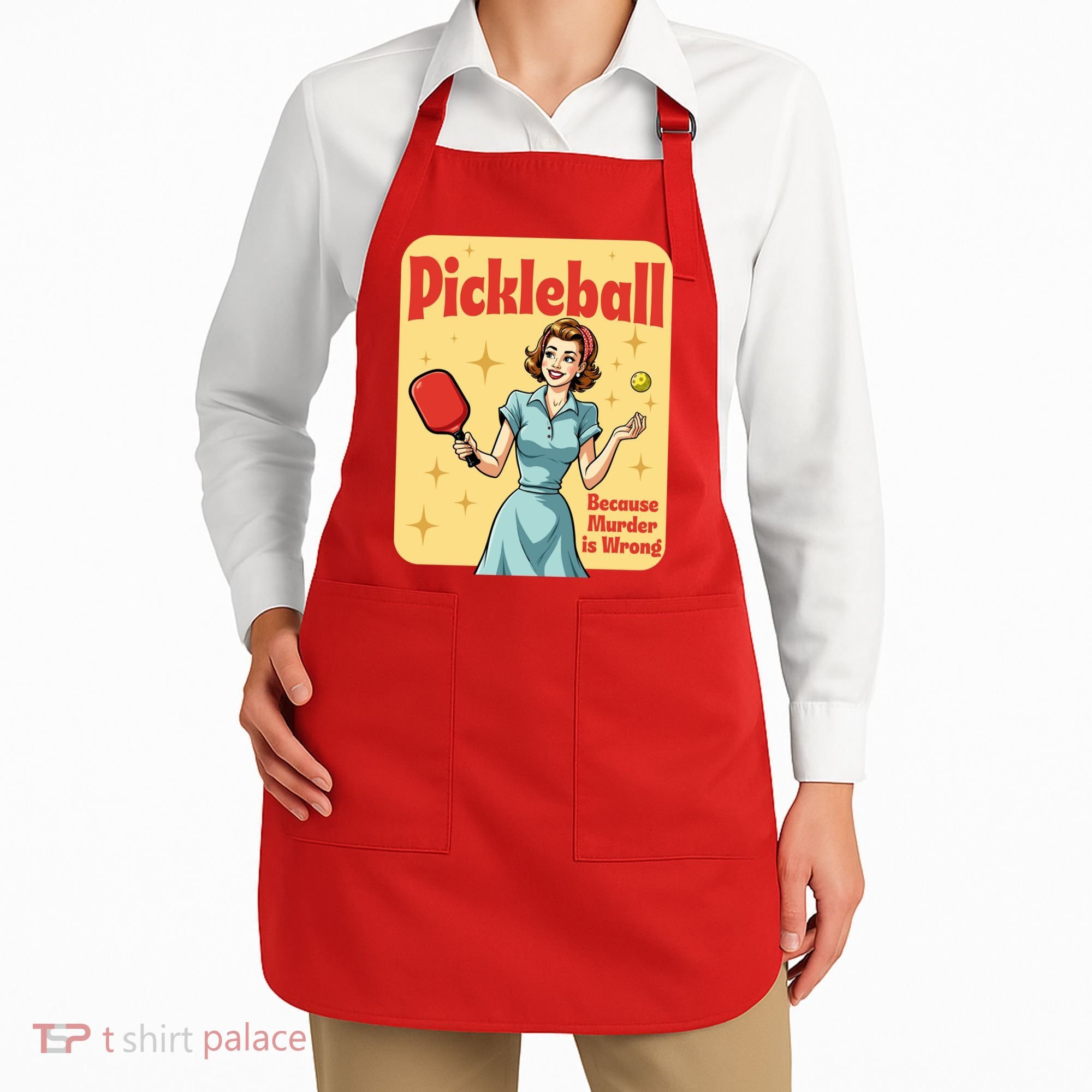 Retro Pickleball Funny Because Murder Is Wrong Apron
