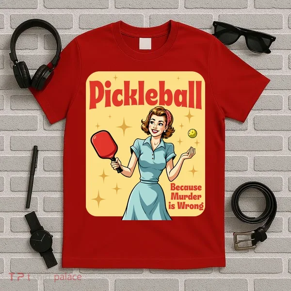 Retro Pickleball Funny Because Murder Is Wrong T-Shirt