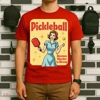 Retro Pickleball Funny Because Murder Is Wrong T-Shirt thumb 6