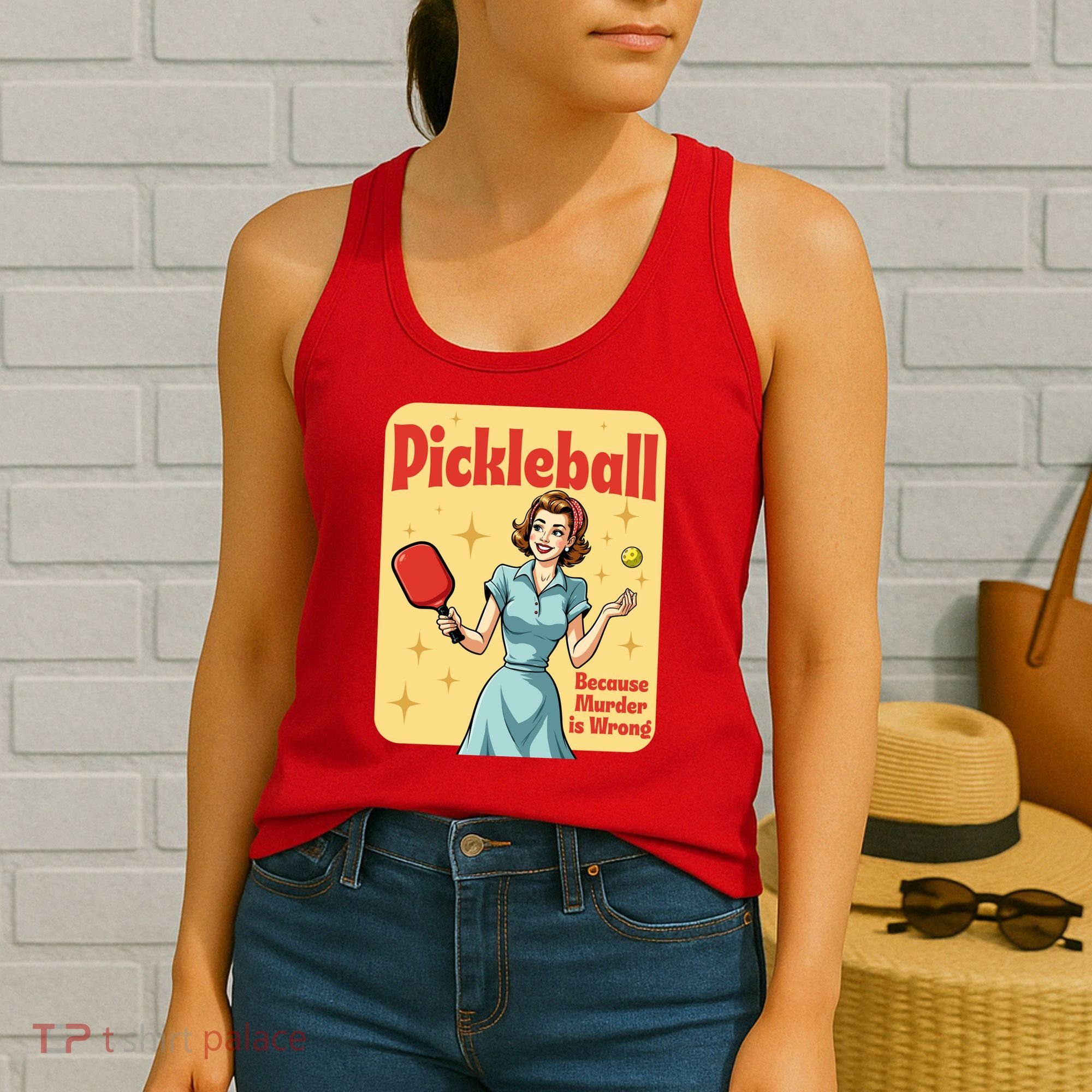 Retro Pickleball Funny Because Murder Is Wrong Women's Tank Top