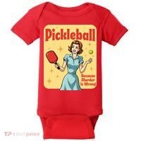 Retro Pickleball Funny Because Murder Is Wrong Baby Bodysuit thumb 0