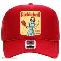 Retro Pickleball Funny Because Murder Is Wrong Hat thumb 0