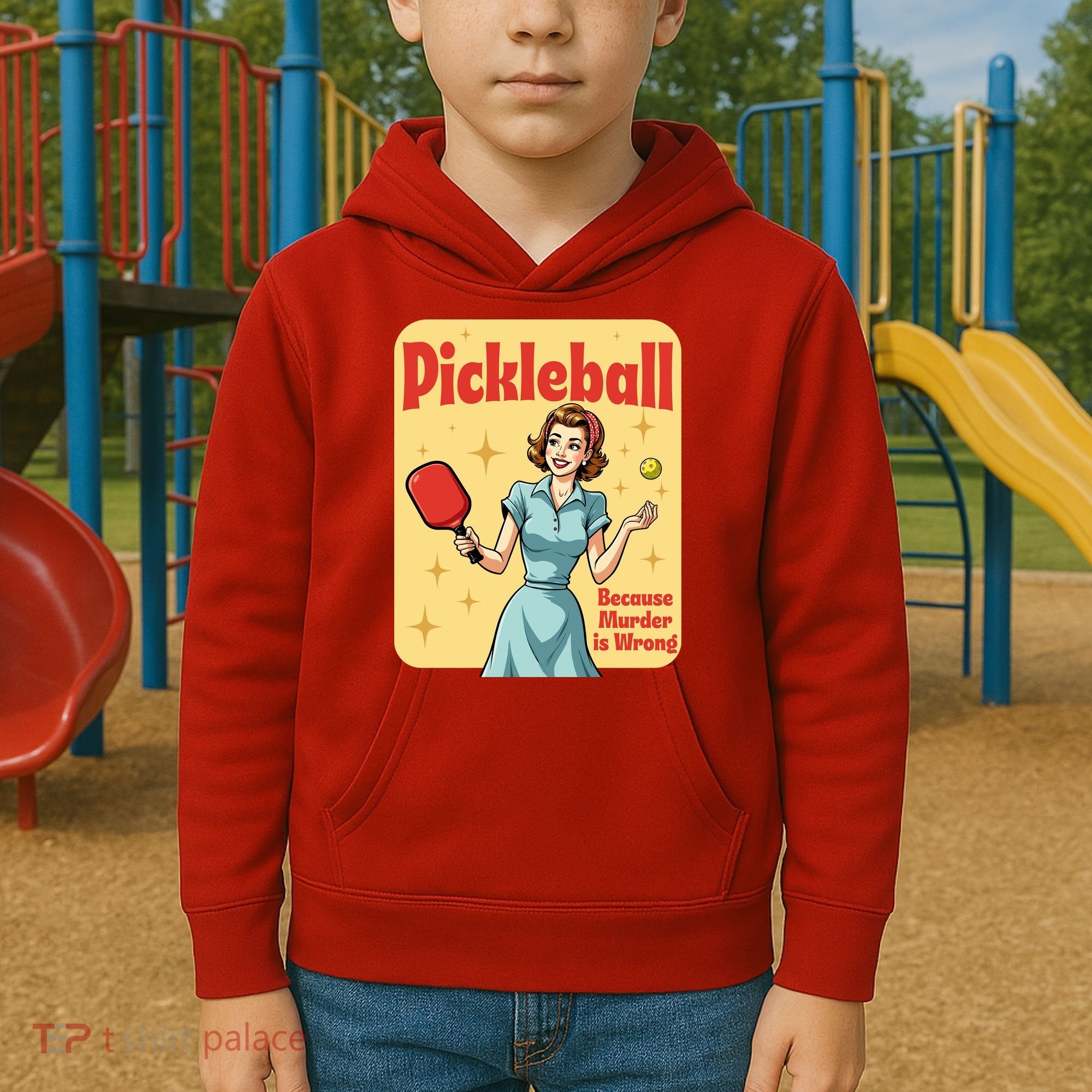Retro Pickleball Funny Because Murder Is Wrong Kids Hoodie