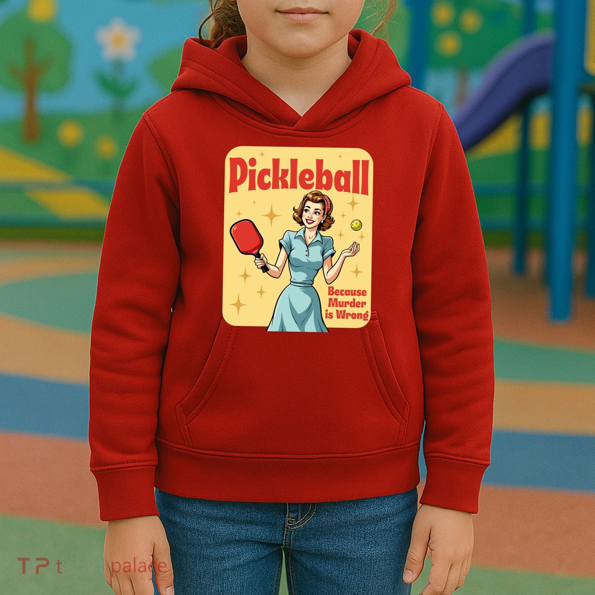 Retro Pickleball Funny Because Murder Is Wrong Kids Hoodie