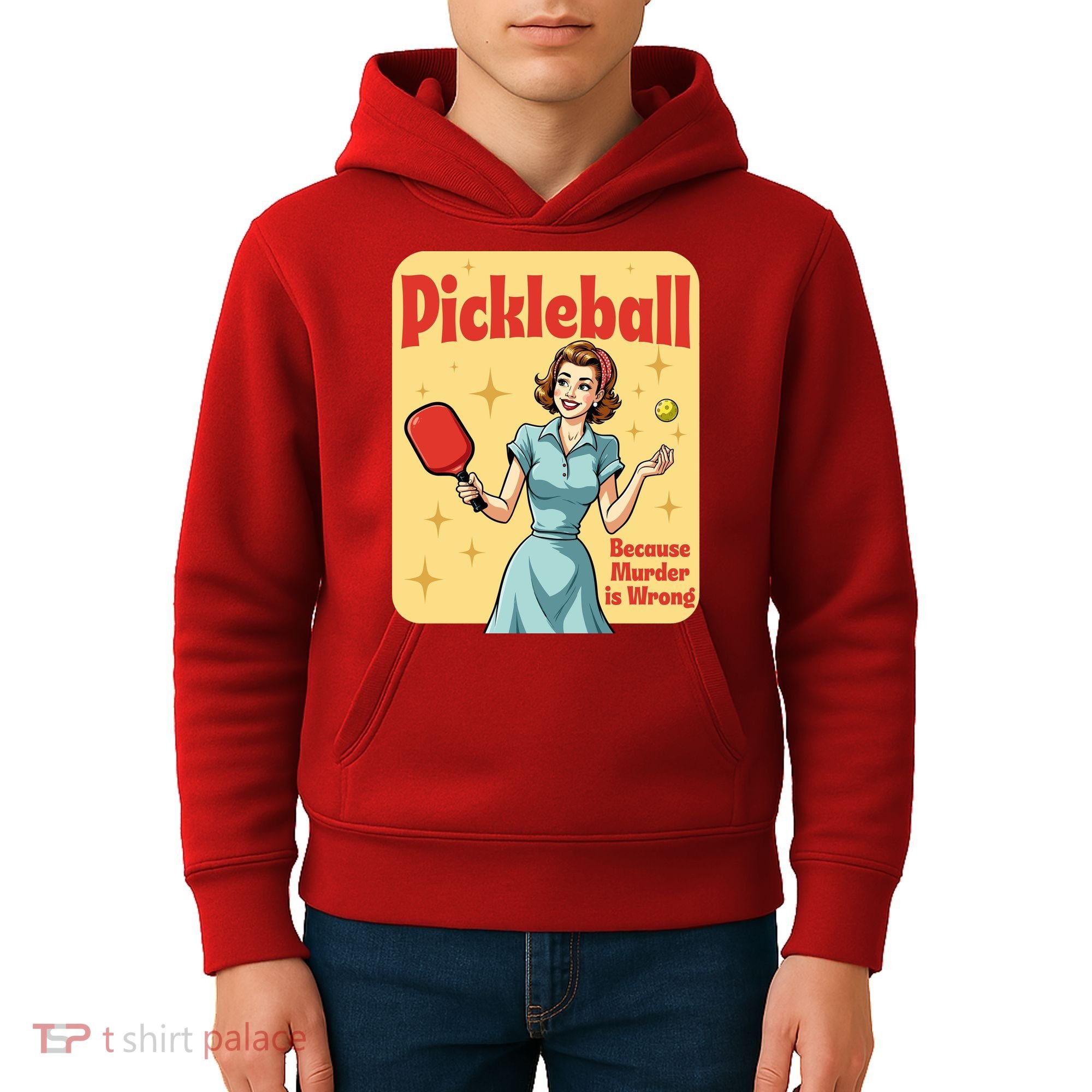 Retro Pickleball Funny Because Murder Is Wrong Kids Hoodie
