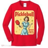 Retro Pickleball Funny Because Murder Is Wrong Kids Long Sleeve Shirt thumb 0