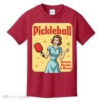 Retro Pickleball Funny Because Murder Is Wrong Kids T-Shirt thumb 0