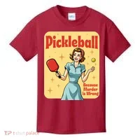 Retro Pickleball Funny Because Murder Is Wrong Kids T-Shirt thumb 0