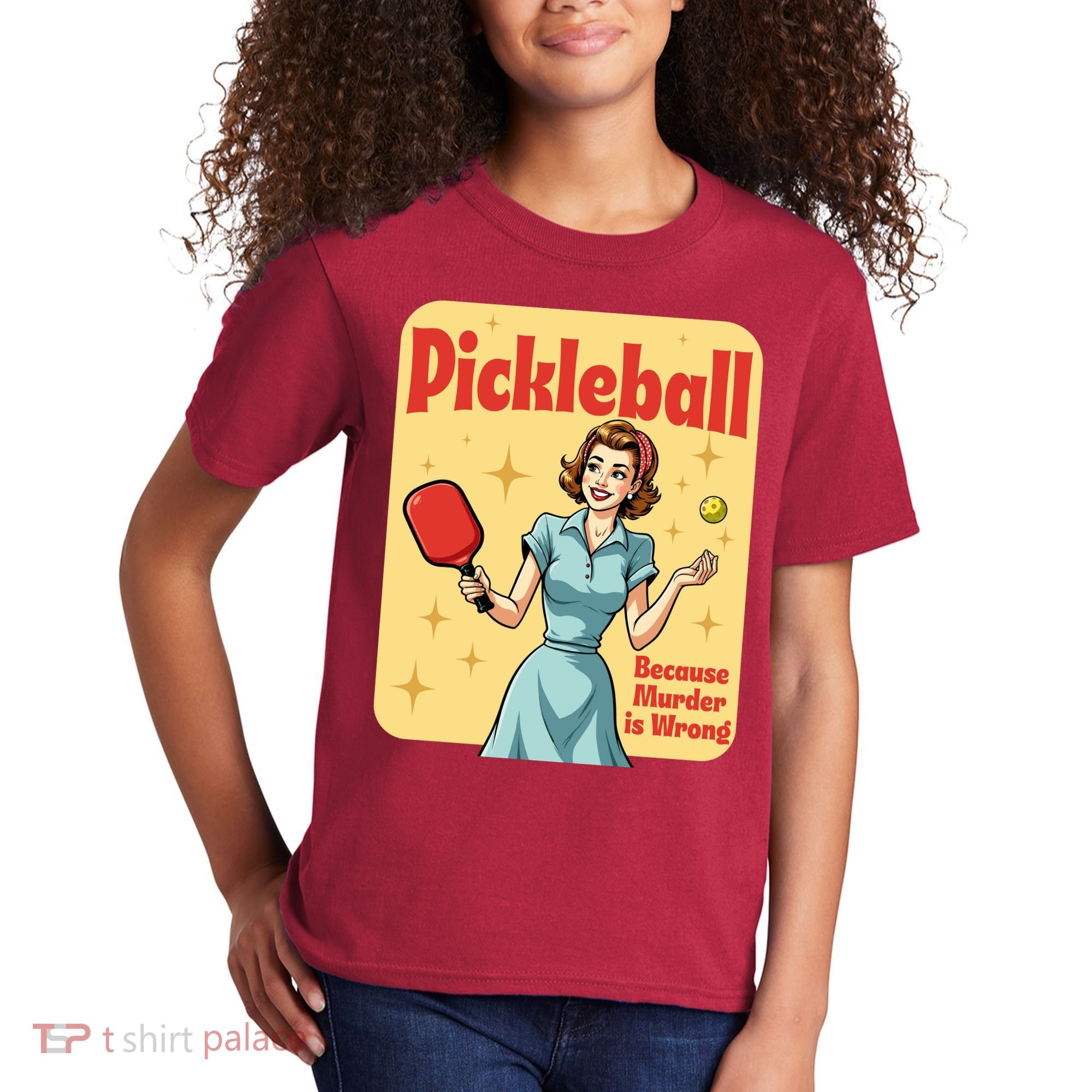 Retro Pickleball Funny Because Murder Is Wrong Kids T-Shirt