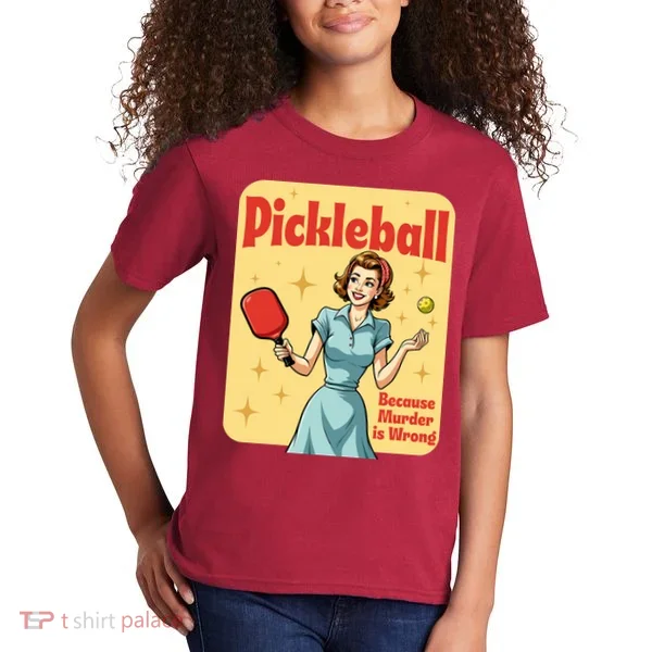 Retro Pickleball Funny Because Murder Is Wrong Kids T-Shirt