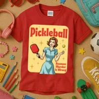 Retro Pickleball Funny Because Murder Is Wrong Kids T-Shirt thumb 3