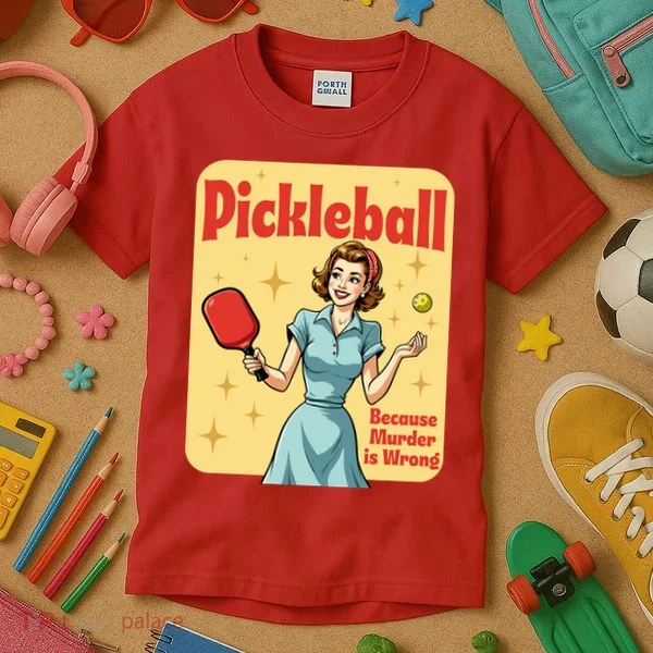 Retro Pickleball Funny Because Murder Is Wrong Kids T-Shirt