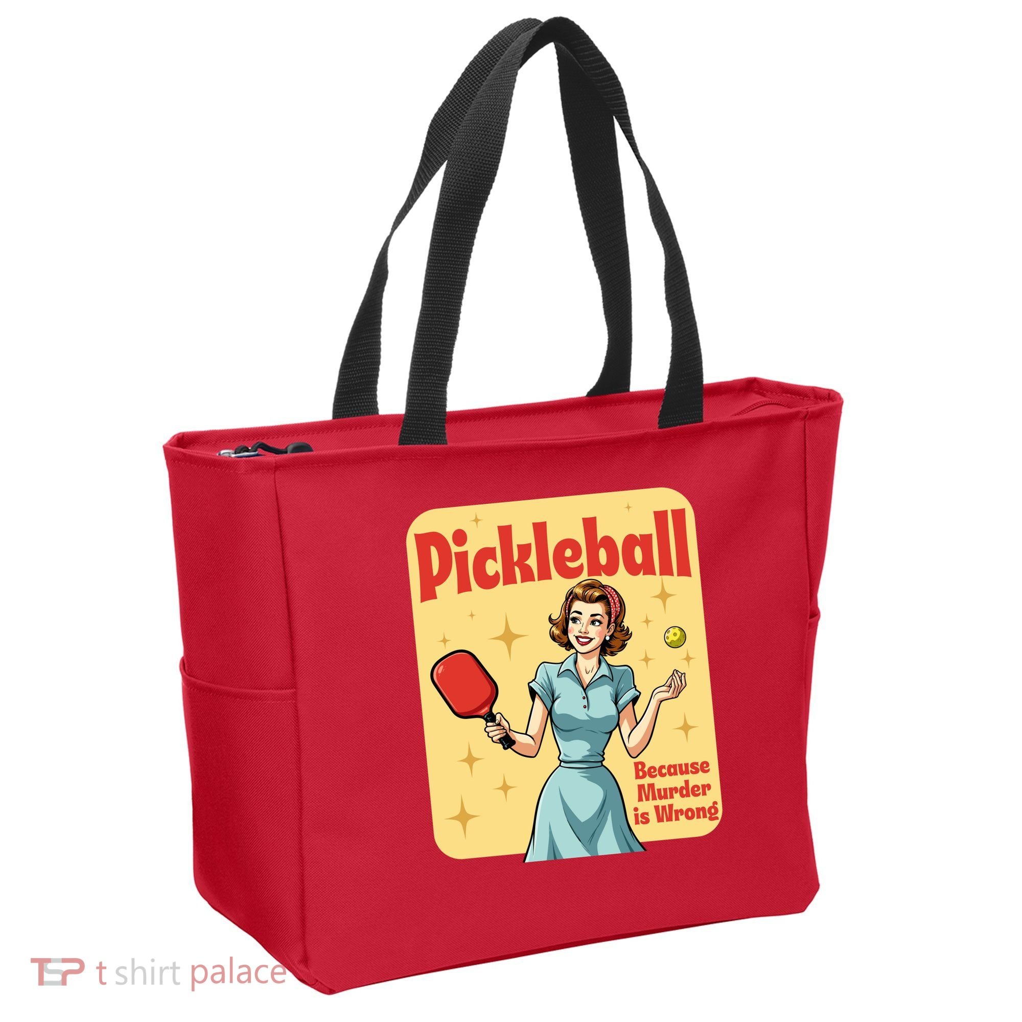 Retro Pickleball Funny Because Murder Is Wrong Tote Bag