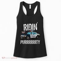 Ridin Purrrty Funny Police Cat On Cop Car Cat Lover Women's Tank Top thumb 0