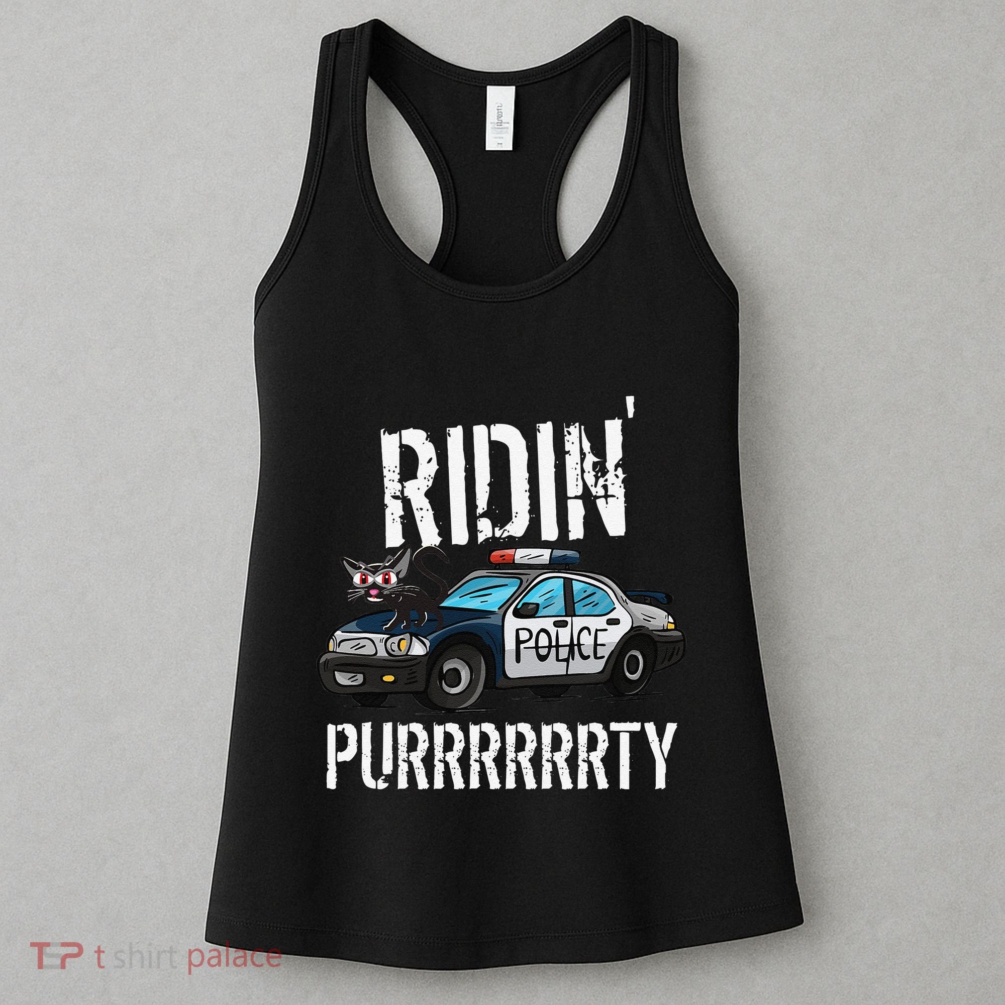 Ridin Purrrty Funny Police Cat On Cop Car Cat Lover Women's Tank Top