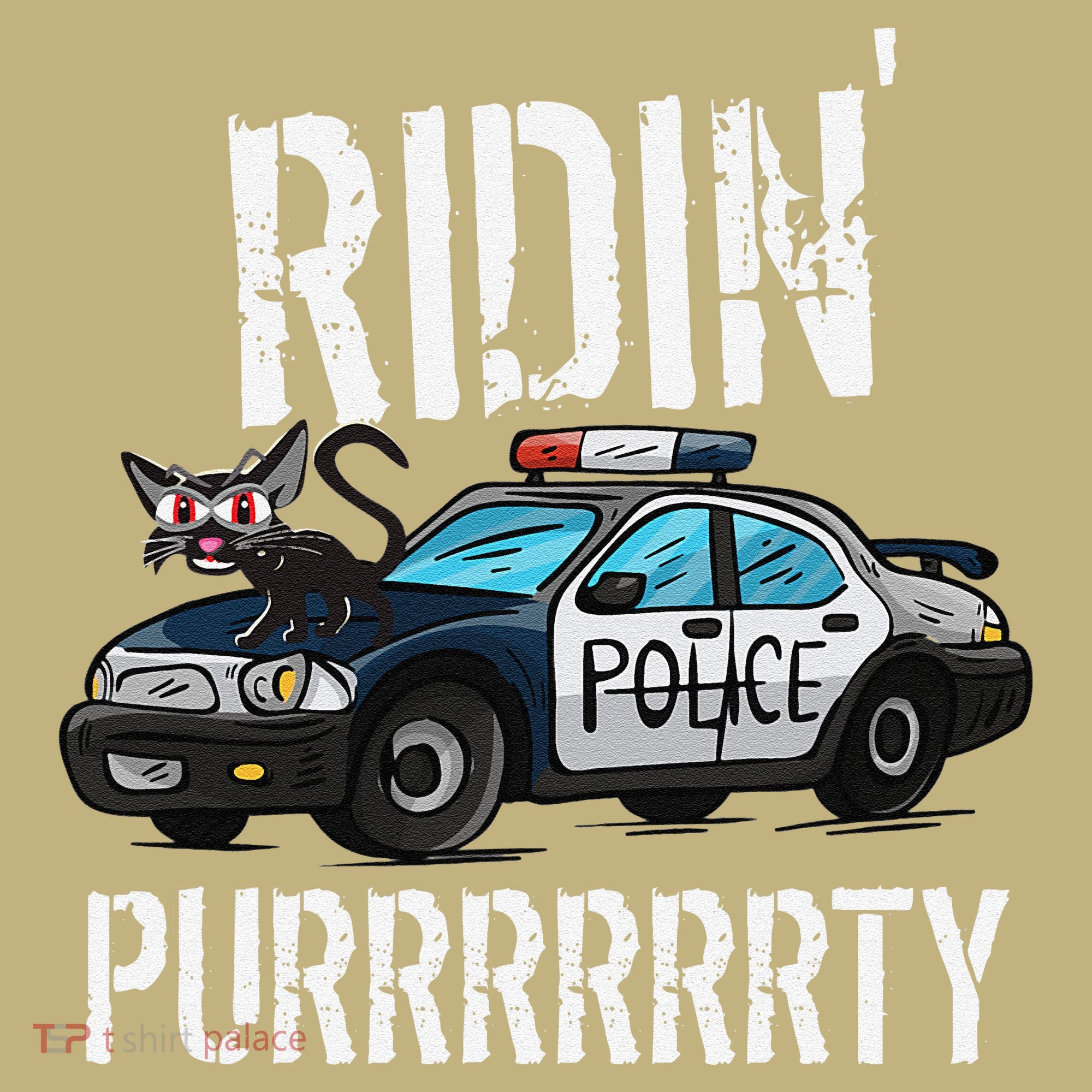 Ridin Purrrty Funny Police Cat On Cop Car Cat Lover Long Sleeve Shirt