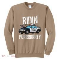 Ridin Purrrty Funny Police Cat On Cop Car Cat Lover Sweatshirt thumb 0