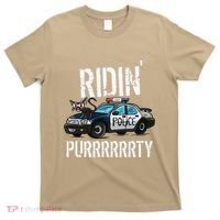 Ridin Purrrty Funny Police Cat On Cop Car Cat Lover T-Shirt thumb 0