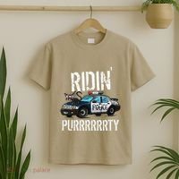 Ridin Purrrty Funny Police Cat On Cop Car Cat Lover T-Shirt thumb 2