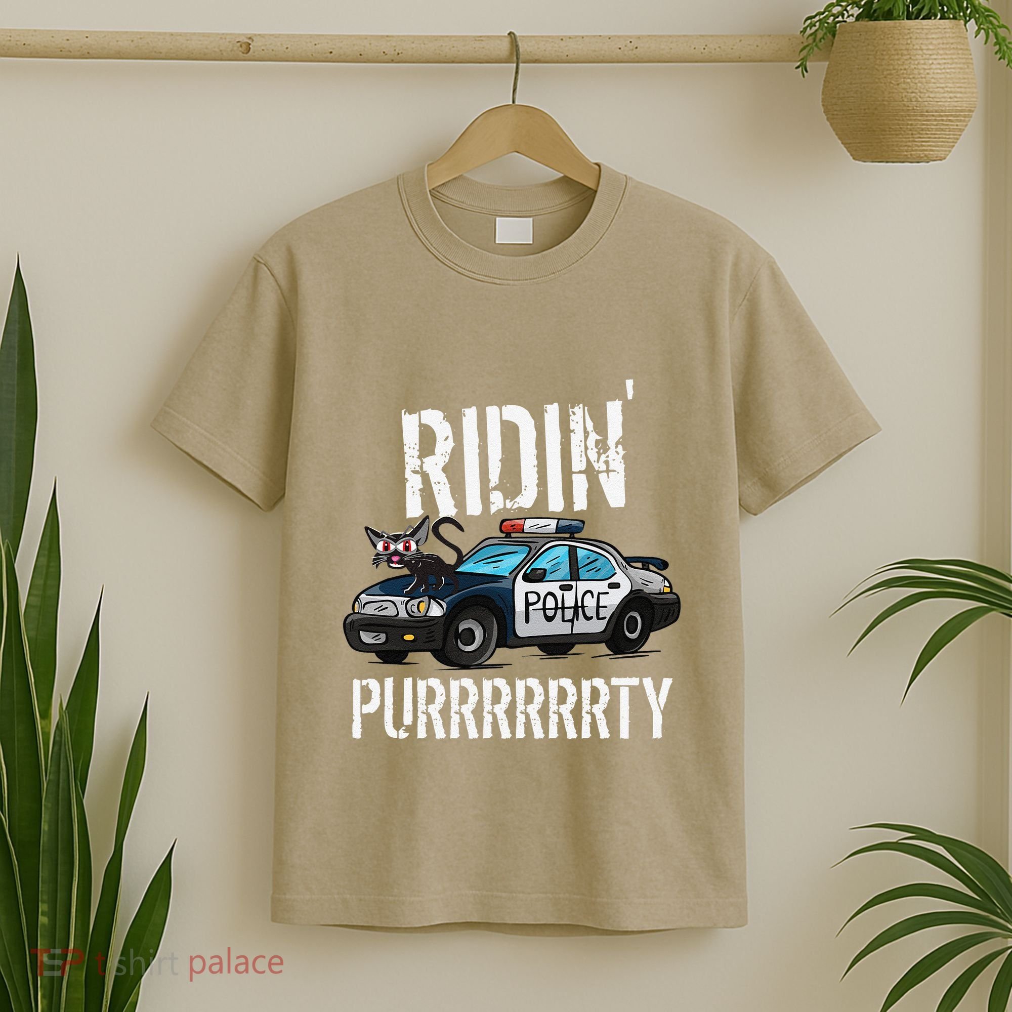 Ridin Purrrty Funny Police Cat On Cop Car Cat Lover T-Shirt