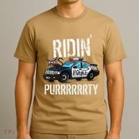 Ridin Purrrty Funny Police Cat On Cop Car Cat Lover T-Shirt thumb 3