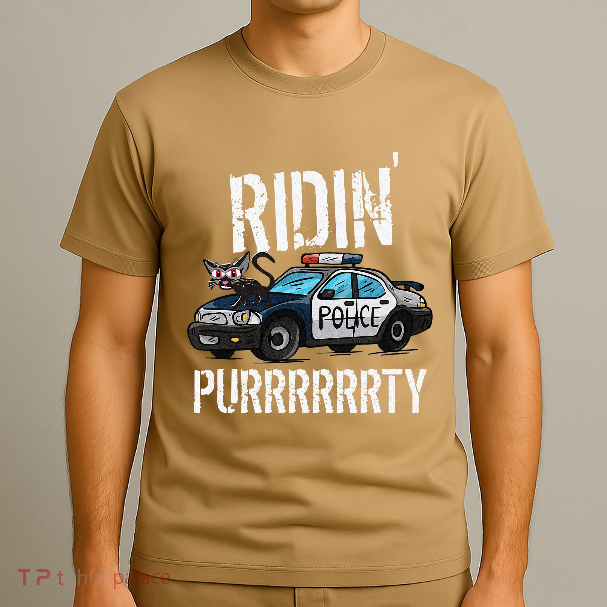 Ridin Purrrty Funny Police Cat On Cop Car Cat Lover T-Shirt