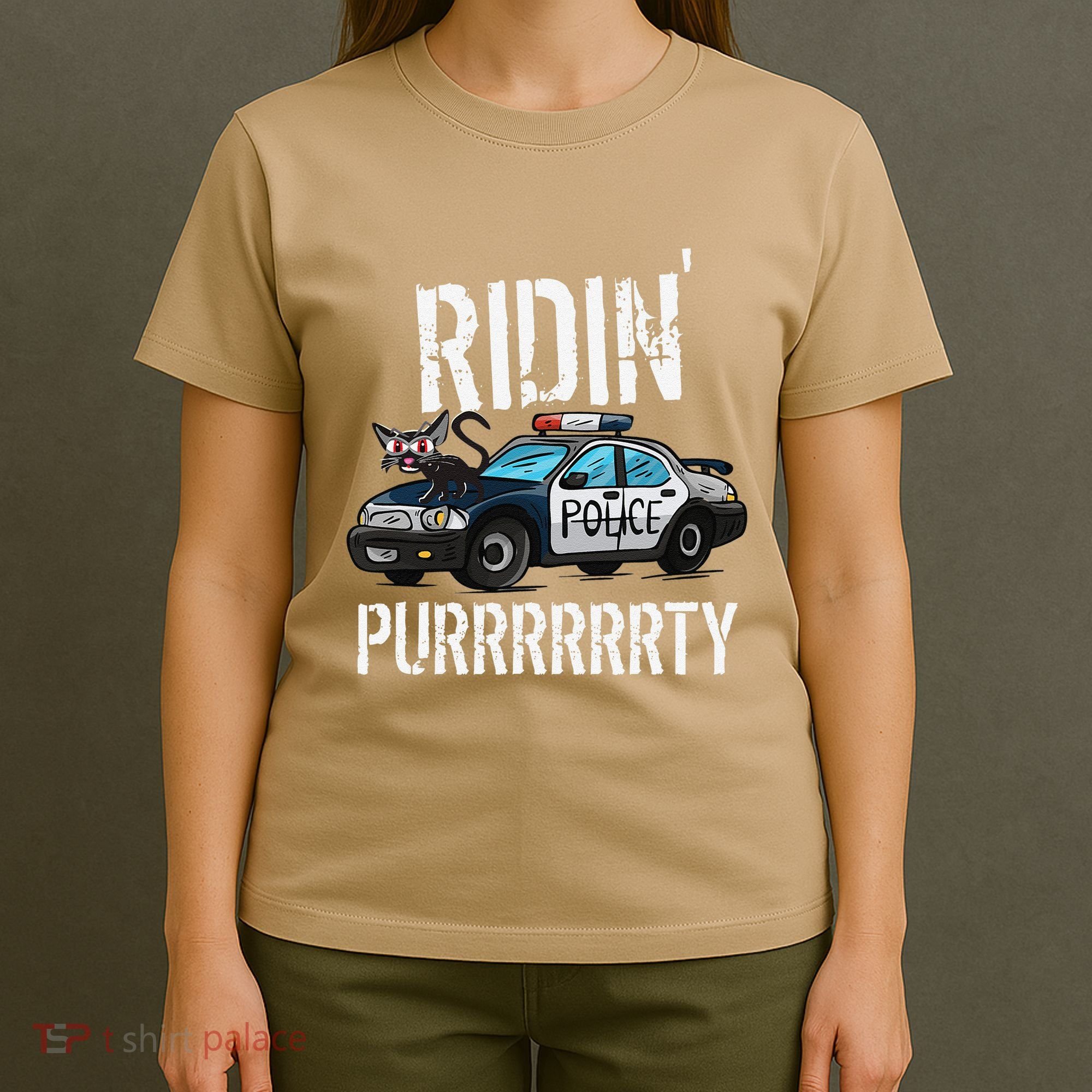 Ridin Purrrty Funny Police Cat On Cop Car Cat Lover T-Shirt
