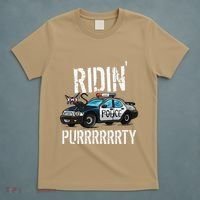Ridin Purrrty Funny Police Cat On Cop Car Cat Lover T-Shirt thumb 5
