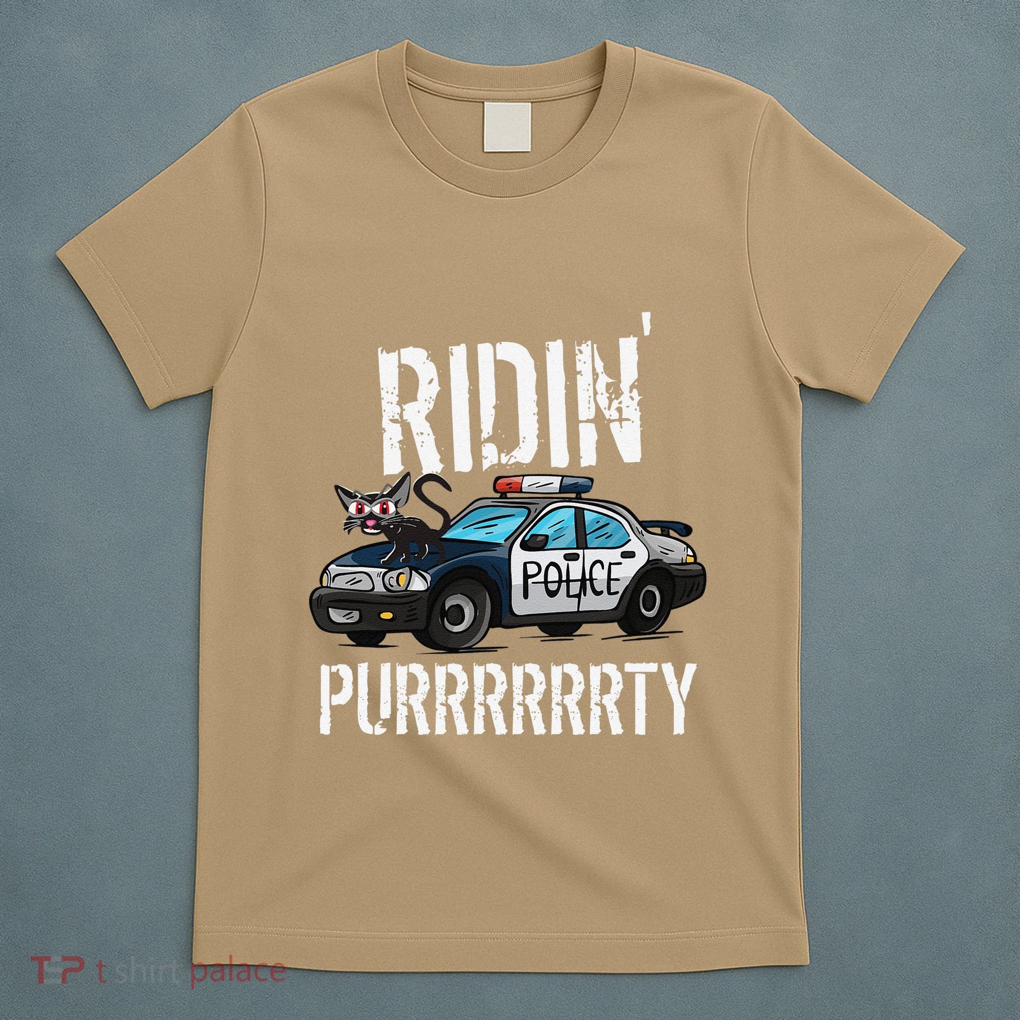 Ridin Purrrty Funny Police Cat On Cop Car Cat Lover T-Shirt