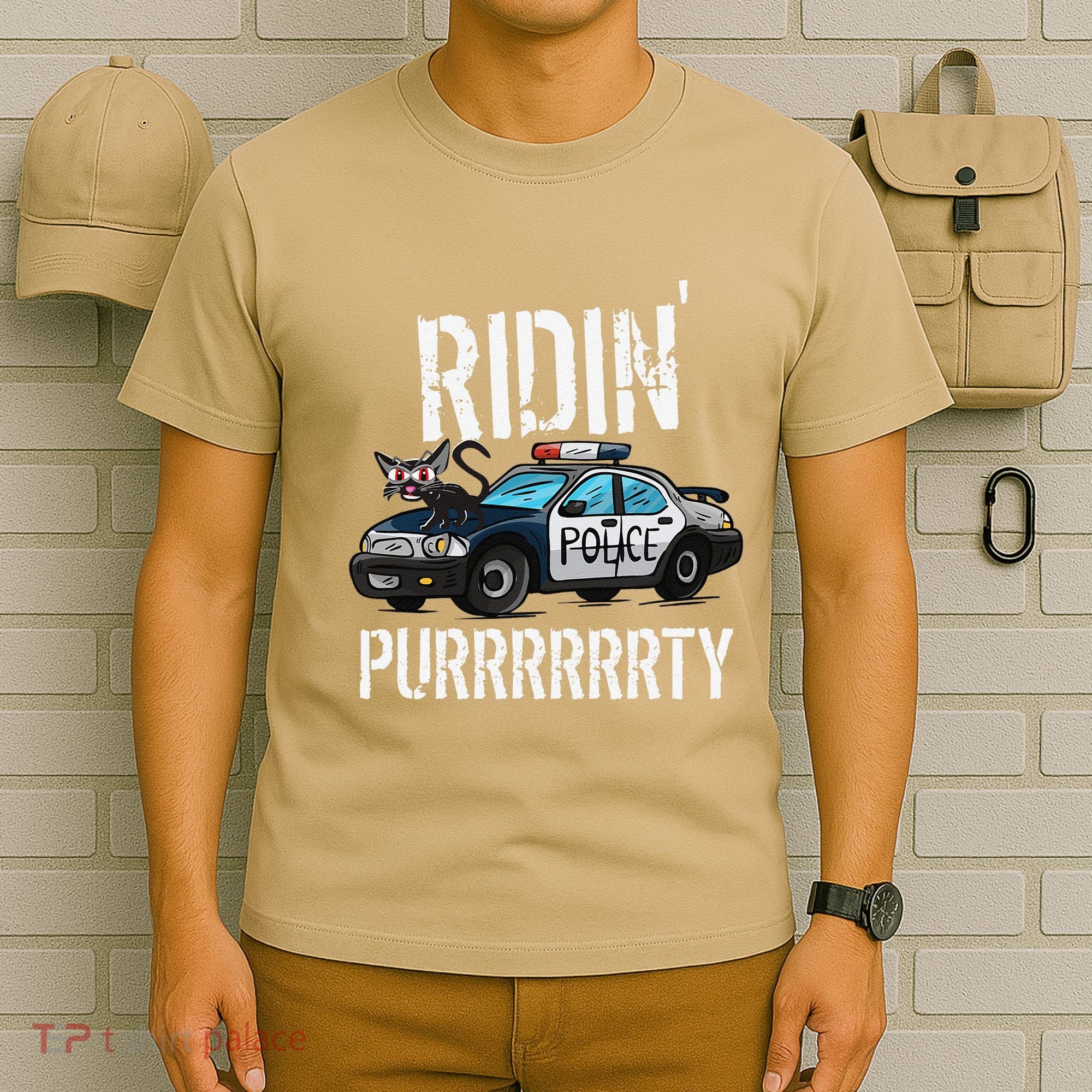 Ridin Purrrty Funny Police Cat On Cop Car Cat Lover T-Shirt