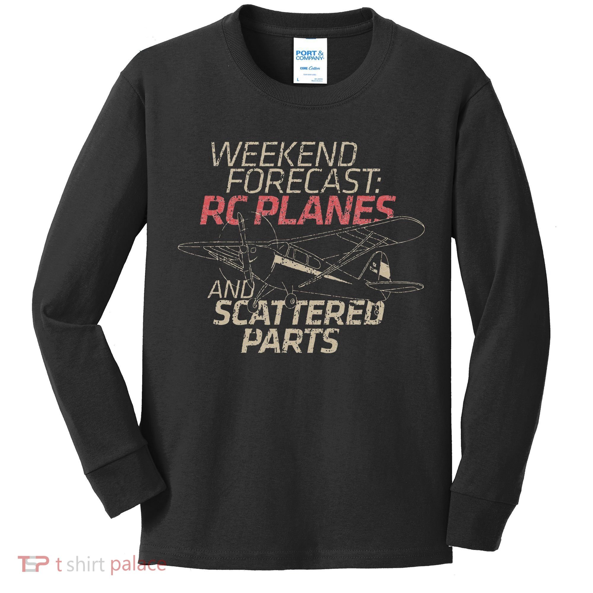 RC Plane Gift Weekend Forecast RC Pilot Model Airplane Lover Kids Long Sleeve Shirt