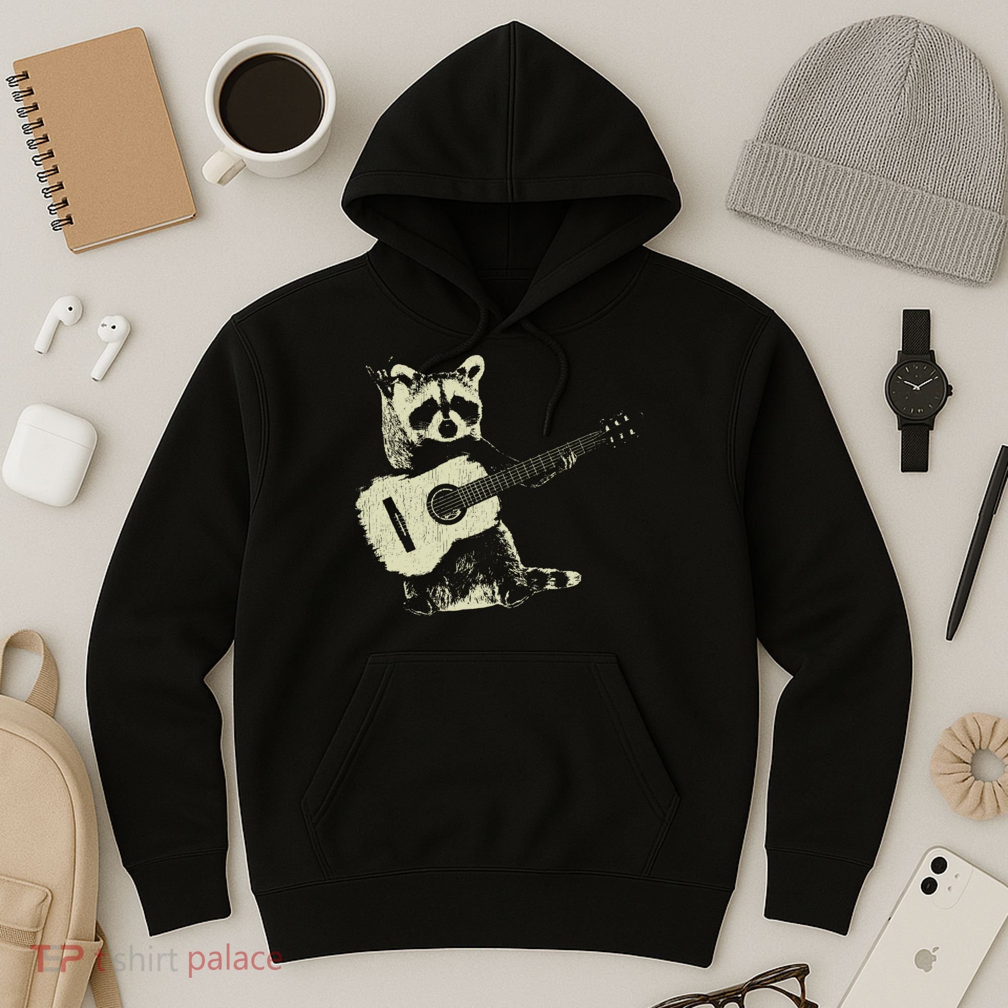 Raccoon Playing Guitar Music Hoodie