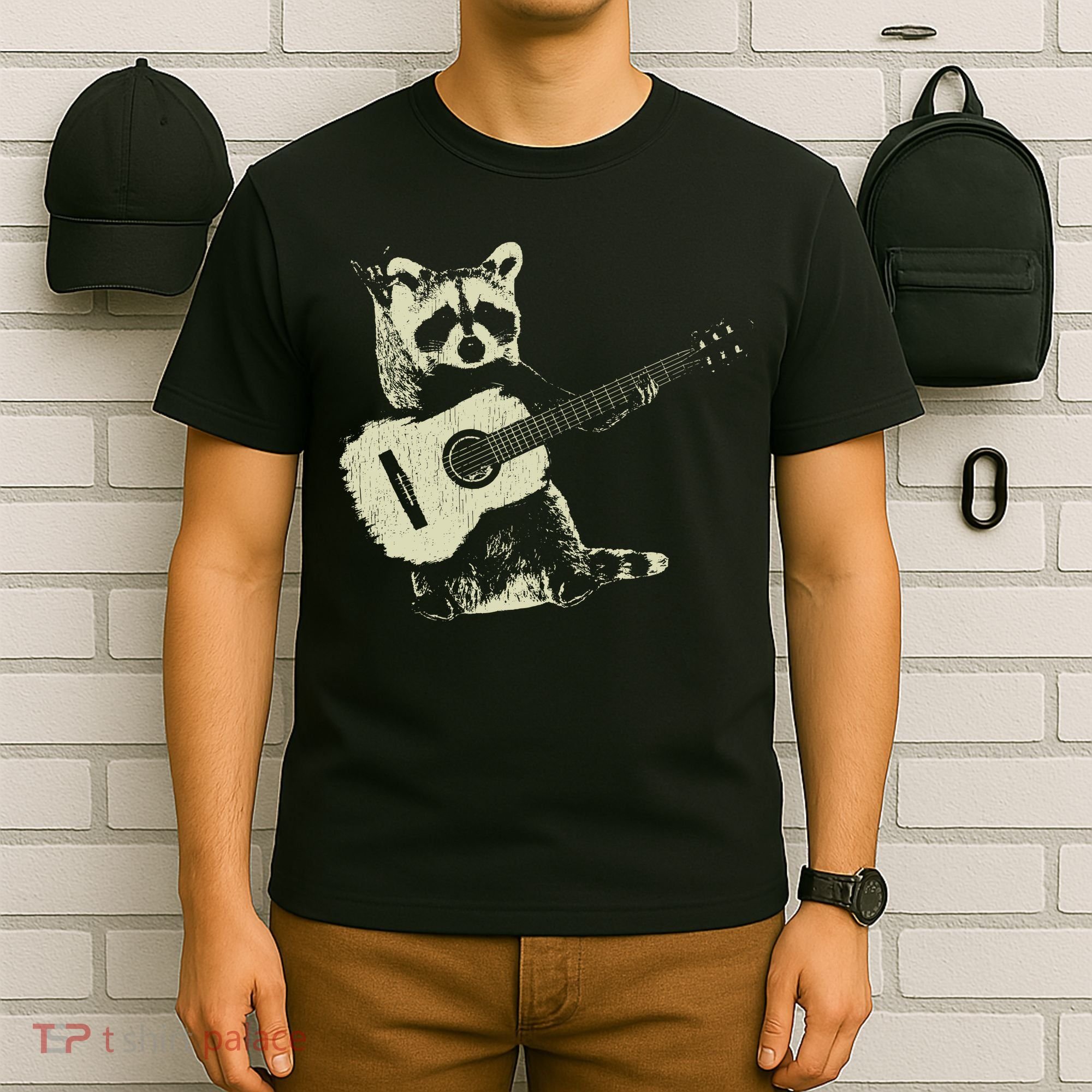 Raccoon Playing Guitar Music T-Shirt